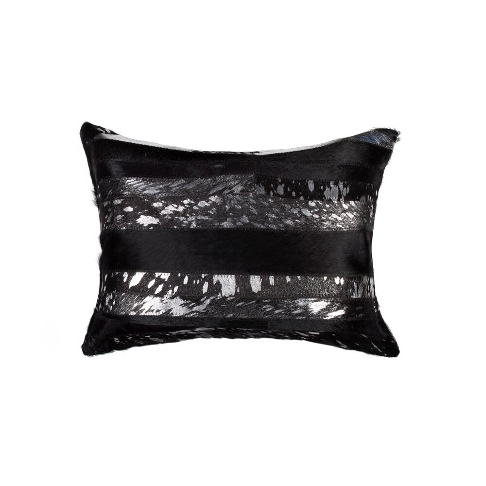 Natural Home Decor Torino Madrid Cowhide Pillow | 1-Piece | Black/silver